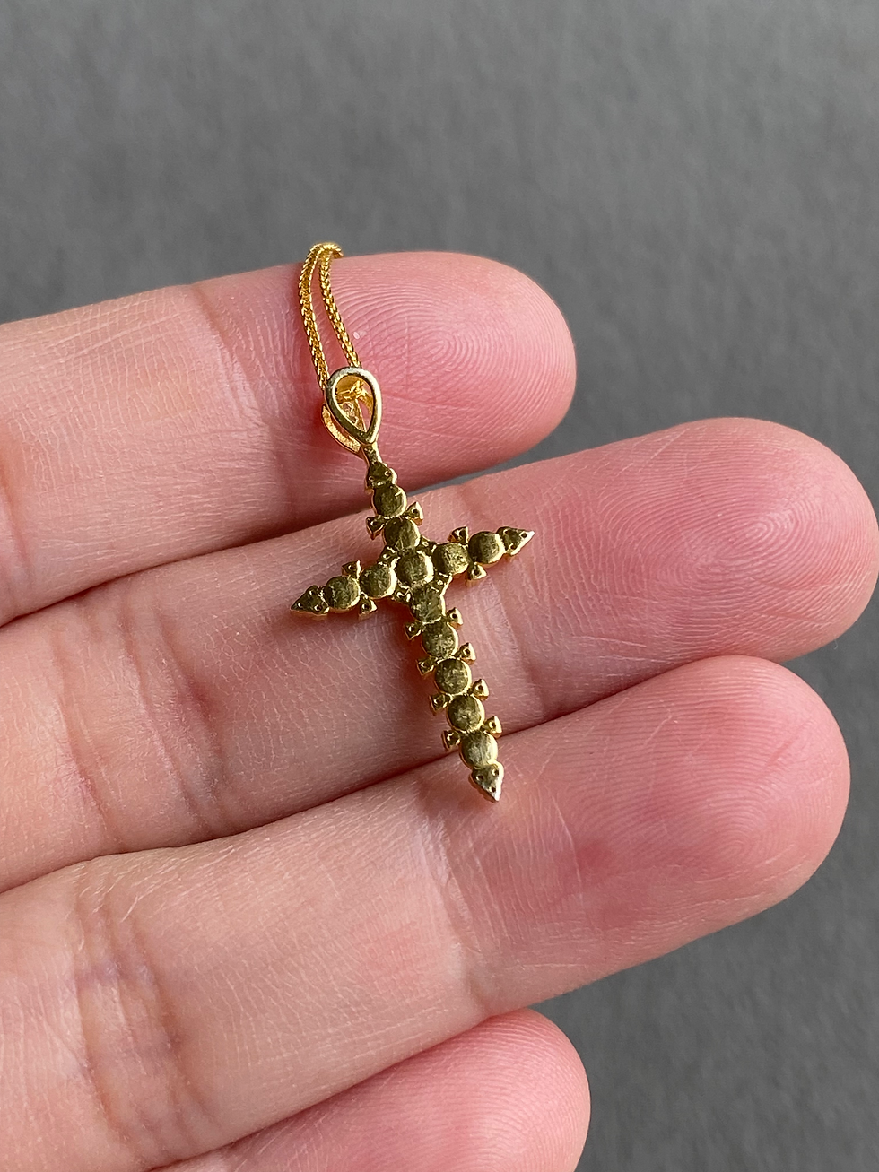 Thumbnail: 18K Yellow Gold Type A Mini Green Jadeite Cross Pendant