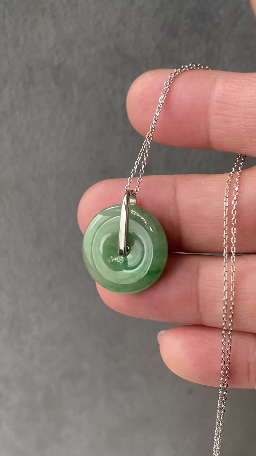 Thumbnail: 925 Silver Type A Green Round Jadeite Pendant