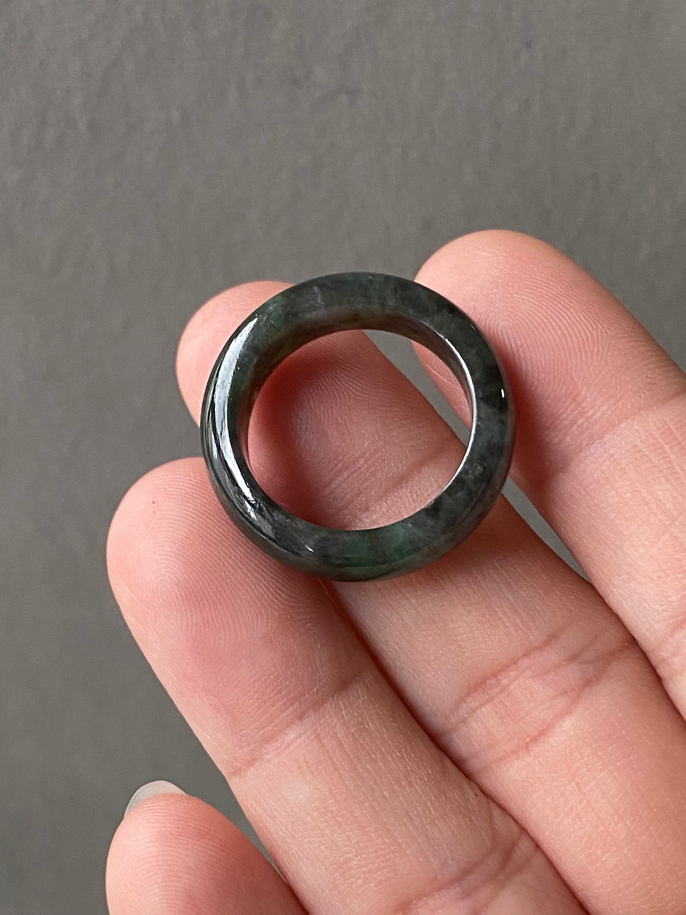 Thumbnail: US#7.8 Type A Greyish Black Mix Green Jadeite Ring