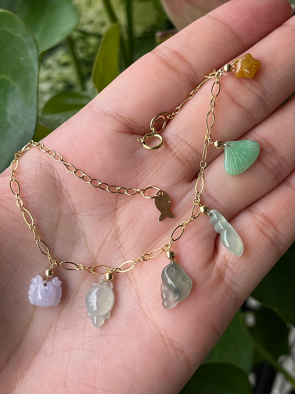 Thumbnail: 14K Gold Filled Type A Multi Colour Jadeite Charms Bracelet