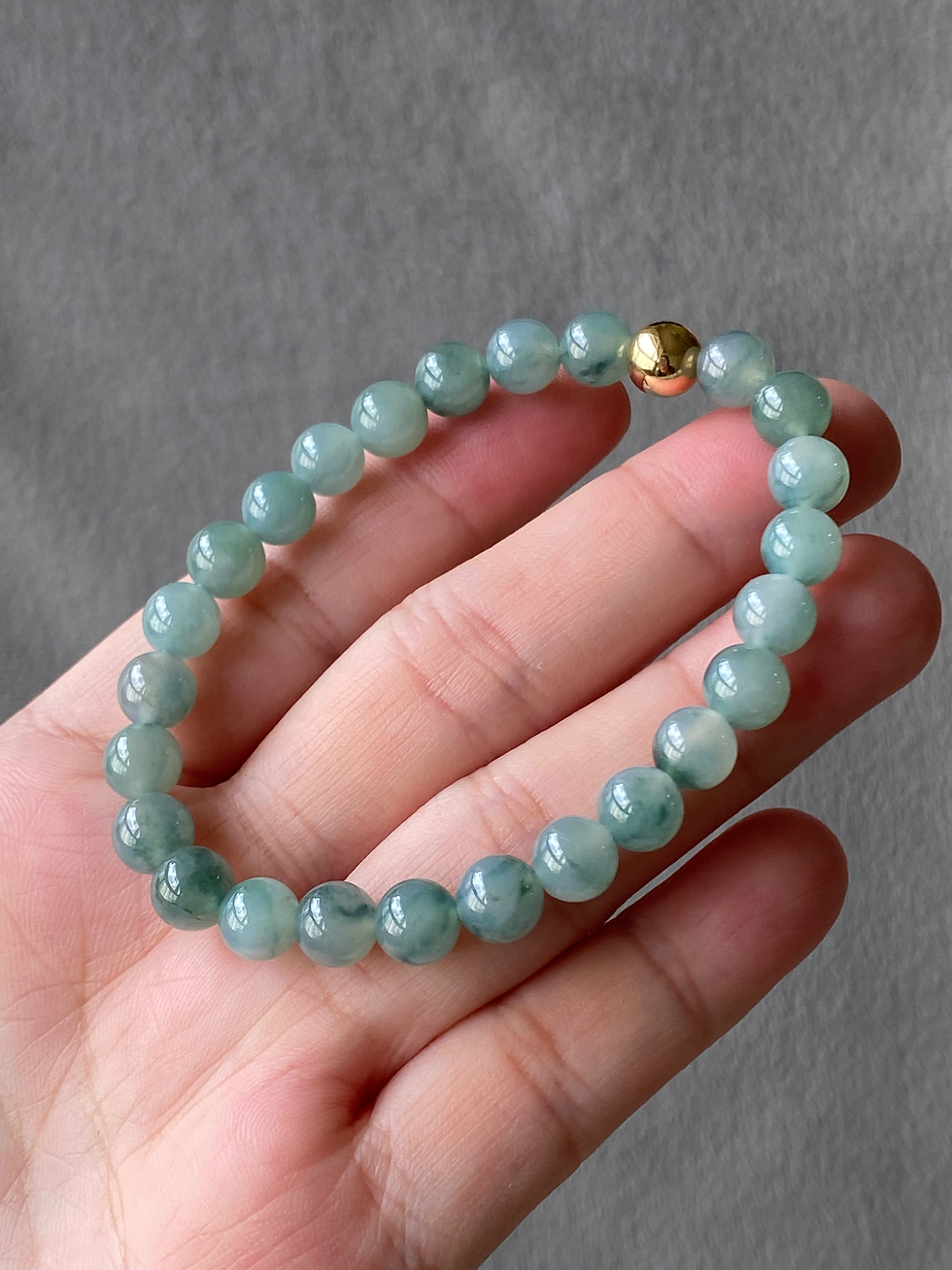 Thumbnail: Type A Translucent Bluish Green Floral Jadeite Beads Bracelet
