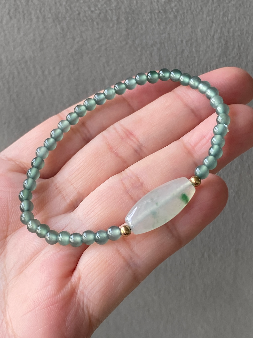 Type A Icy Bluish Green Jadeite Beads Bracelet