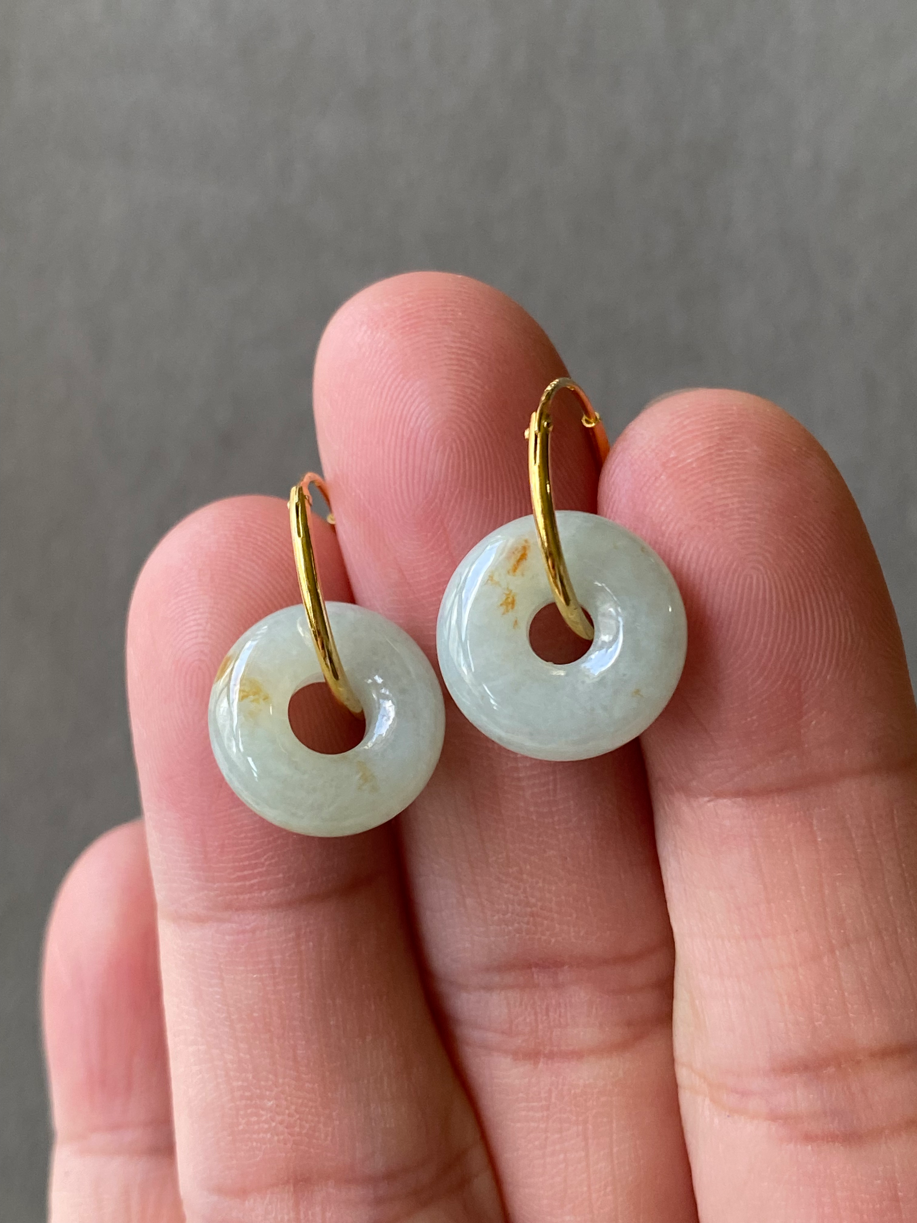 925 Silver Gold Plated Faint Green Mix Brown Jadeite Ear Loop