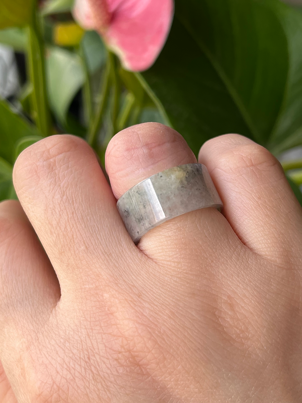 Thumbnail: US#6.1 Type A Translucent Greyish Black Mix Flat Jadeite Ring