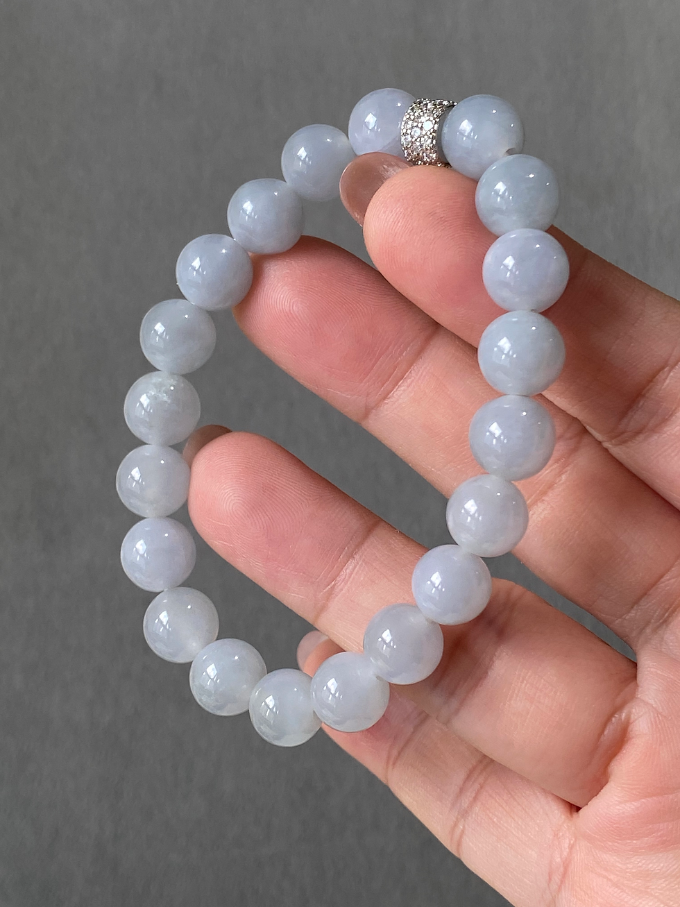 Thumbnail: Type A Translucent Light Bluish Lavender Jadeite Beads Bracelet