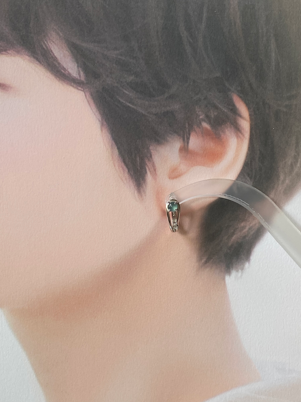 Thumbnail: 925 Silver Type A Icy Light Bluish Jadeite Ear Clip