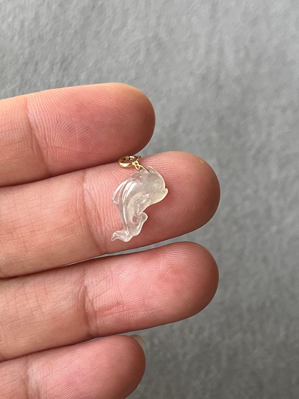 Thumbnail: 18K Yellow Gold Type A Icy Jadeite Dolphin Charm