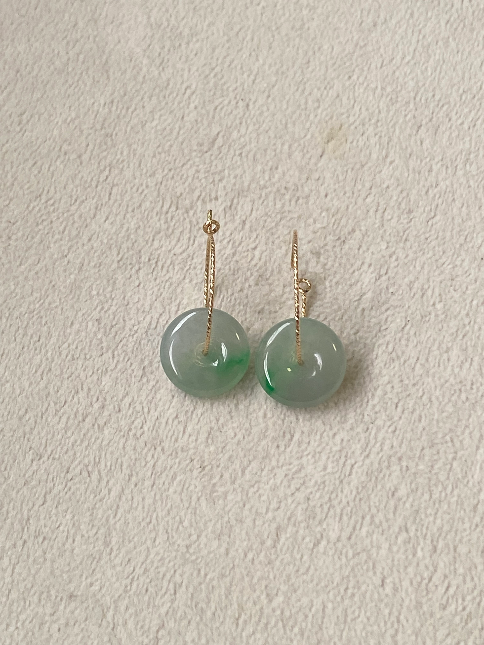 Thumbnail: 14K Gold Filled Type A Translucent Faint Green Mix Jadeite Donut Loop Earrings