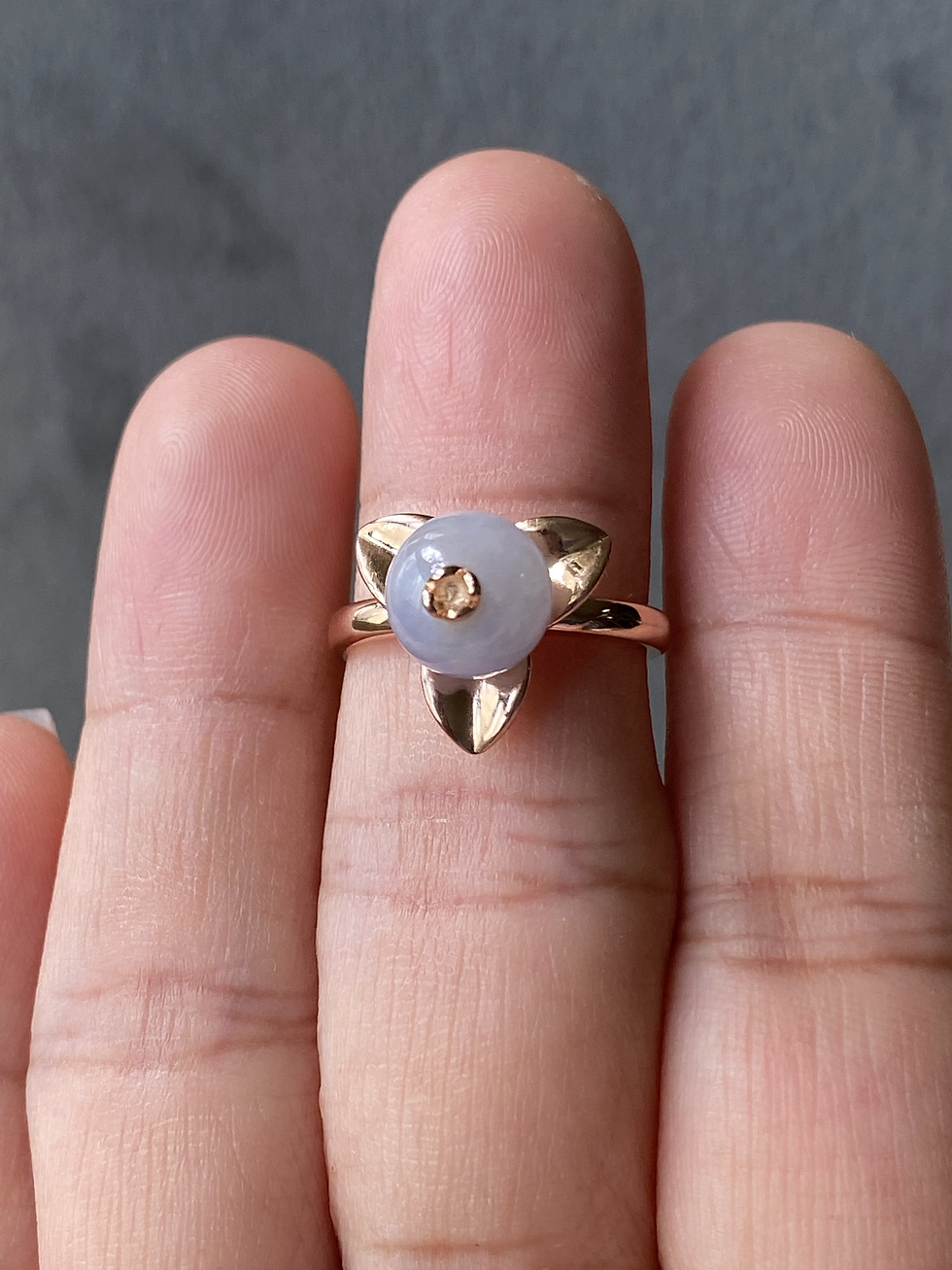 925 Silver Rose Gold Plated Light Lavender Jadeite Ring