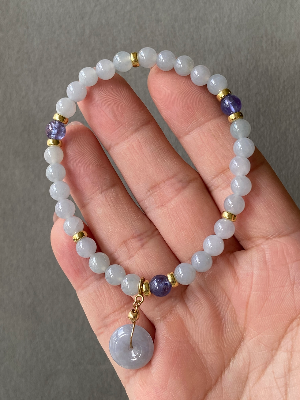 Thumbnail: Type A Faint Bluish Lavender Mix Gemstones Beads Bracelet