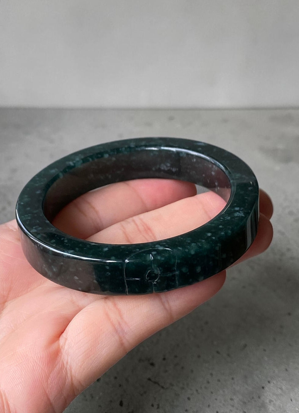 Thumbnail: 54MM Type A Dark Bluish Green Lightly Carved Jadeite Bangle