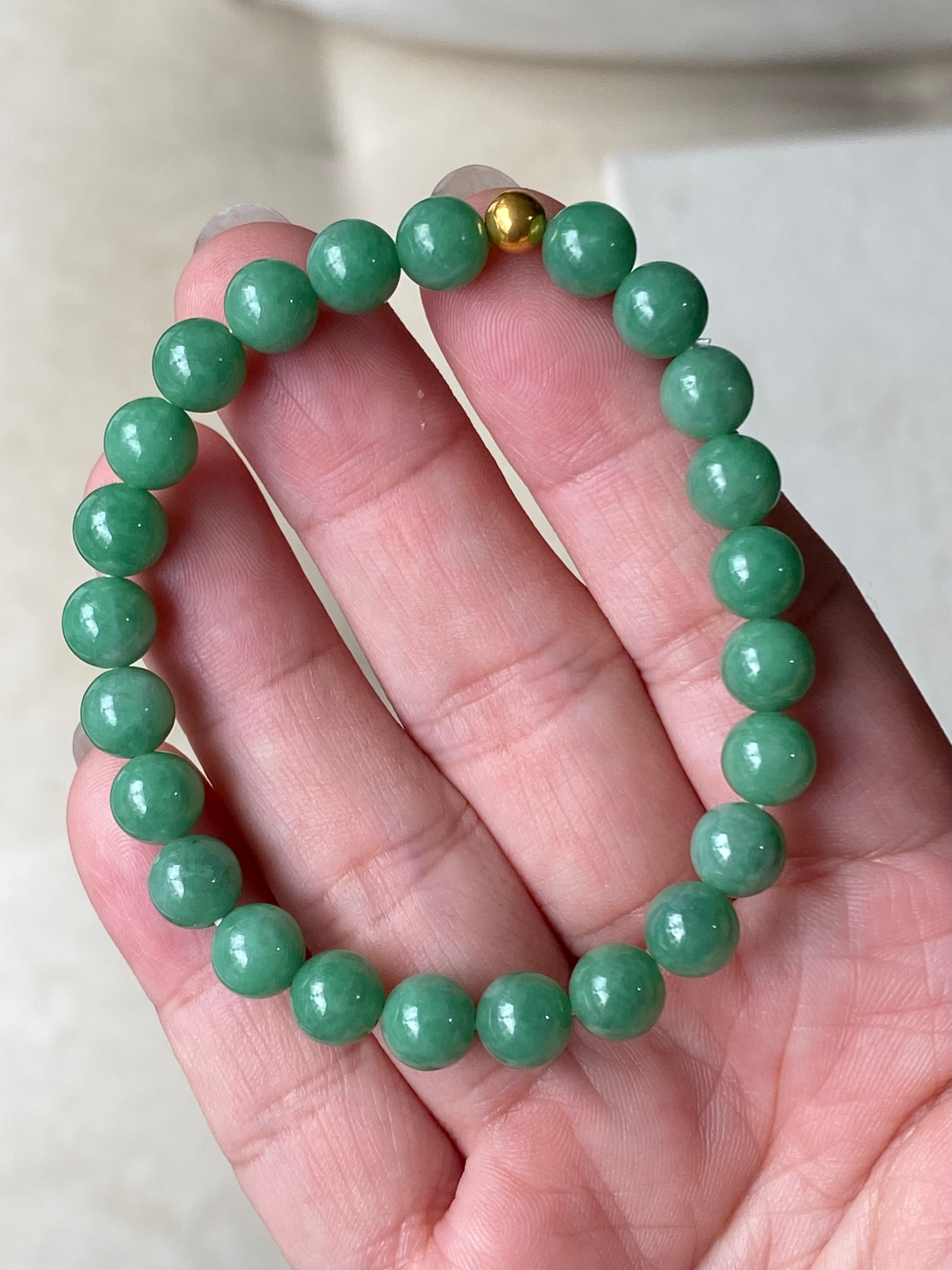Type A Full Green Jadeite Beads Bracelet