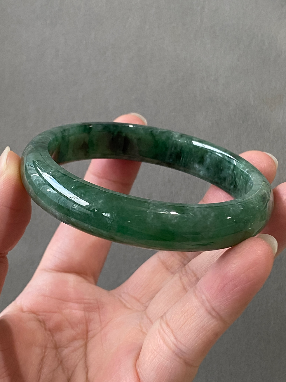 Thumbnail: 57.5MM Type A Deep Green Mix Jadeite Bangle