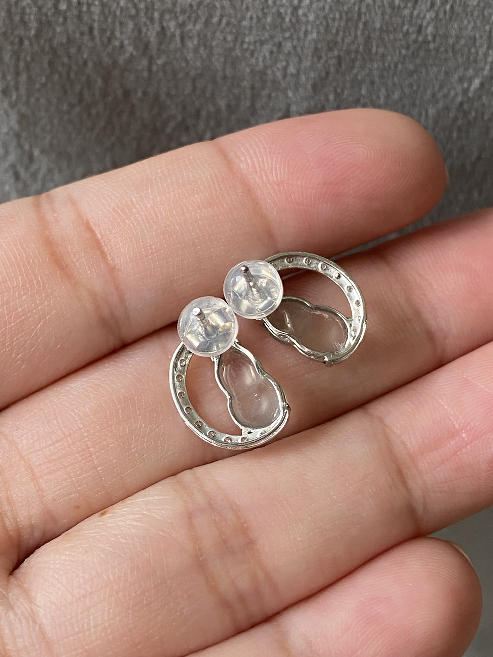 Thumbnail: 18K White Gold Icy Jadeite Hulu Ear Studs