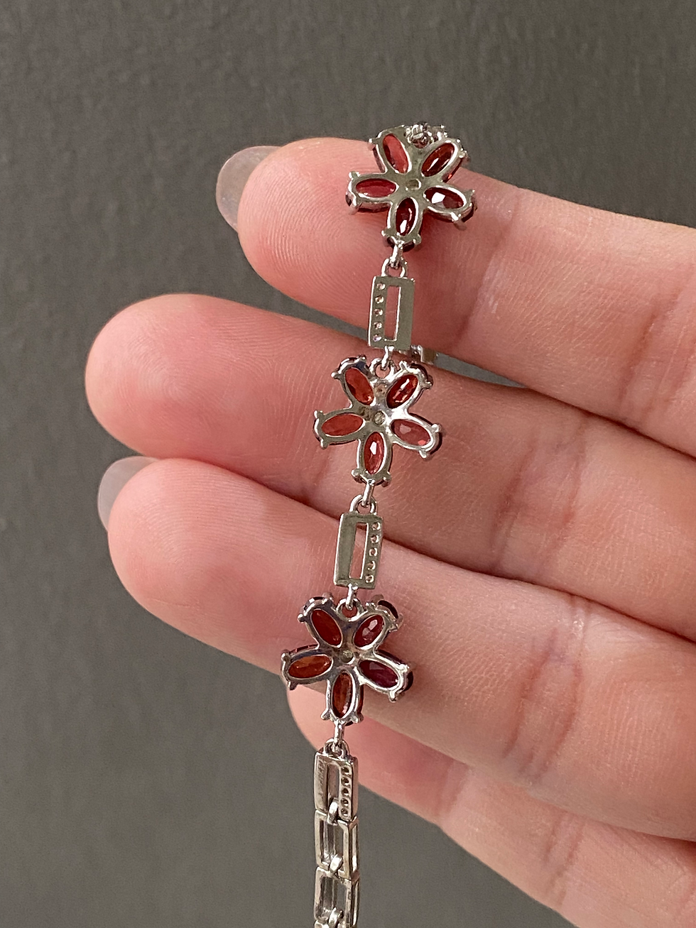 Thumbnail: 925 Silver Garnet Flower Bracelet