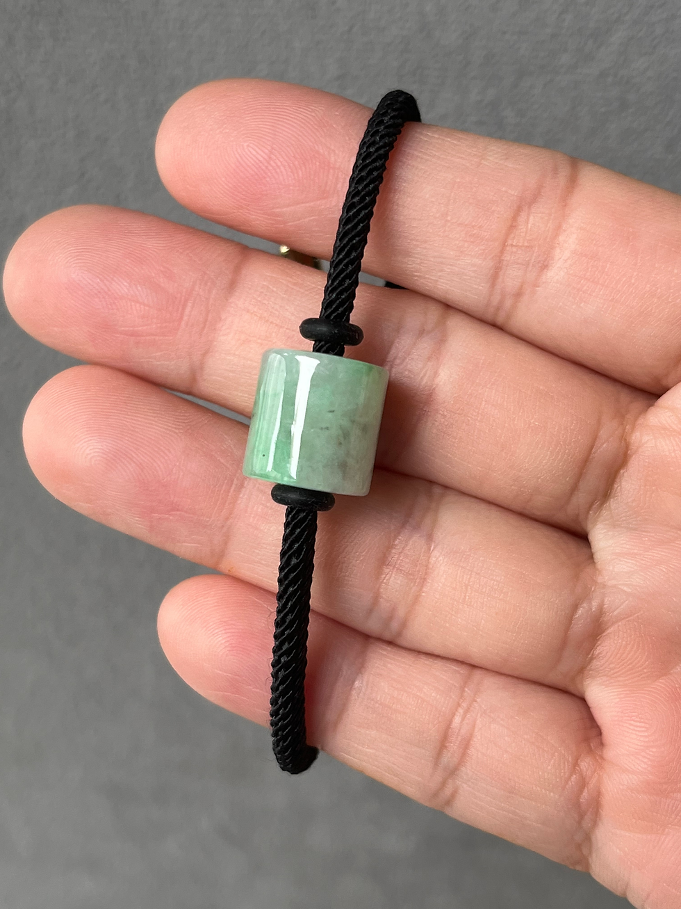 Thumbnail: Type A Light Bright Green Mix Jadeite Barrel Nylon String Bracelet