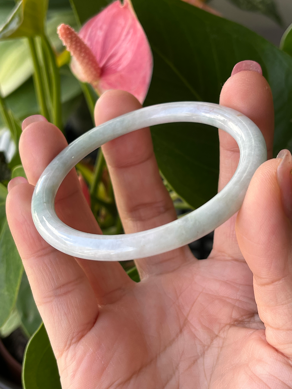 Thumbnail: 54.2MM Type A Faint Green Round Jadeite Bangle