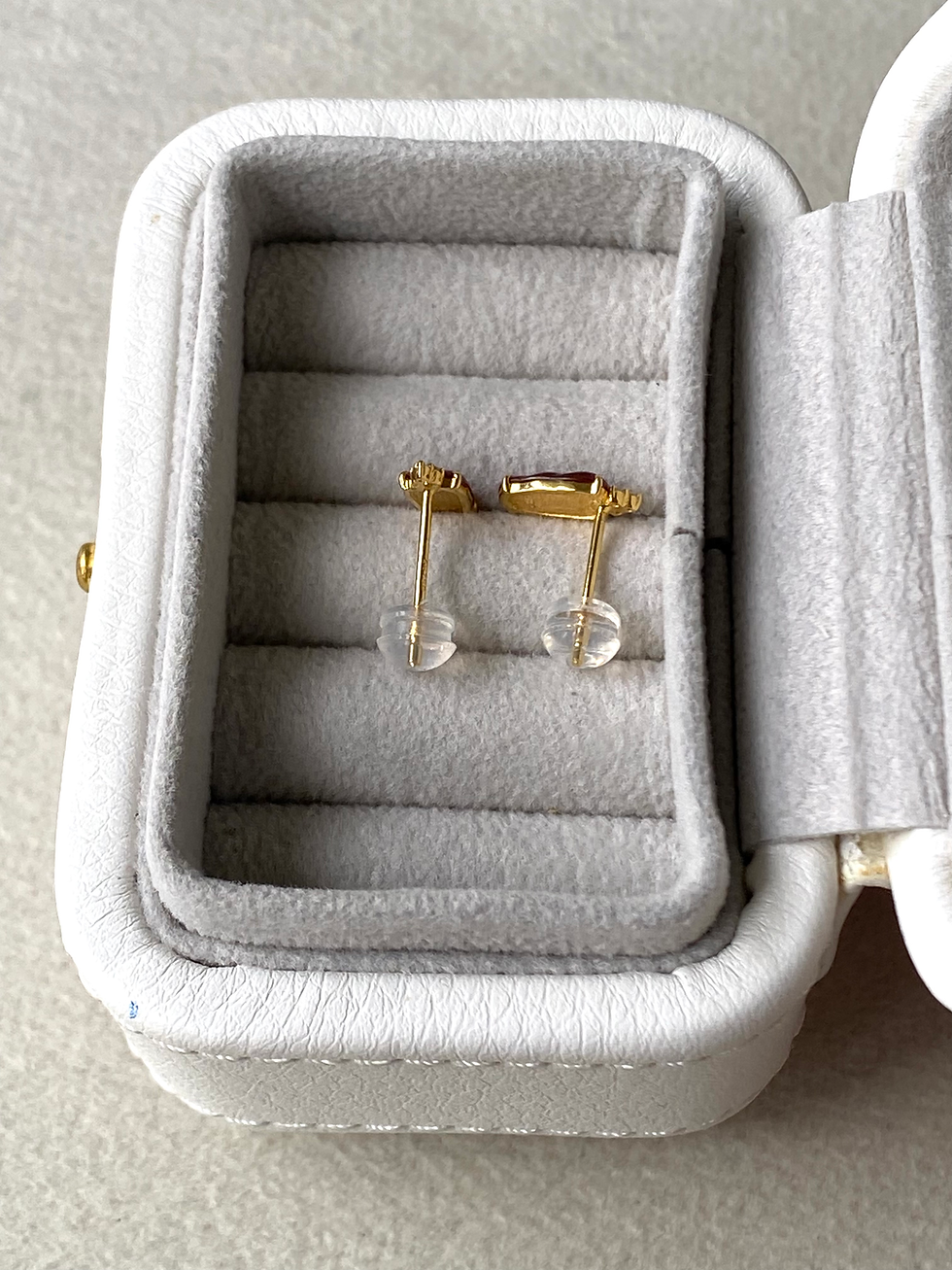 Thumbnail: 18K Yellow Gold Type A Translucent Dark Red Jadeite Leaf Ear Studs