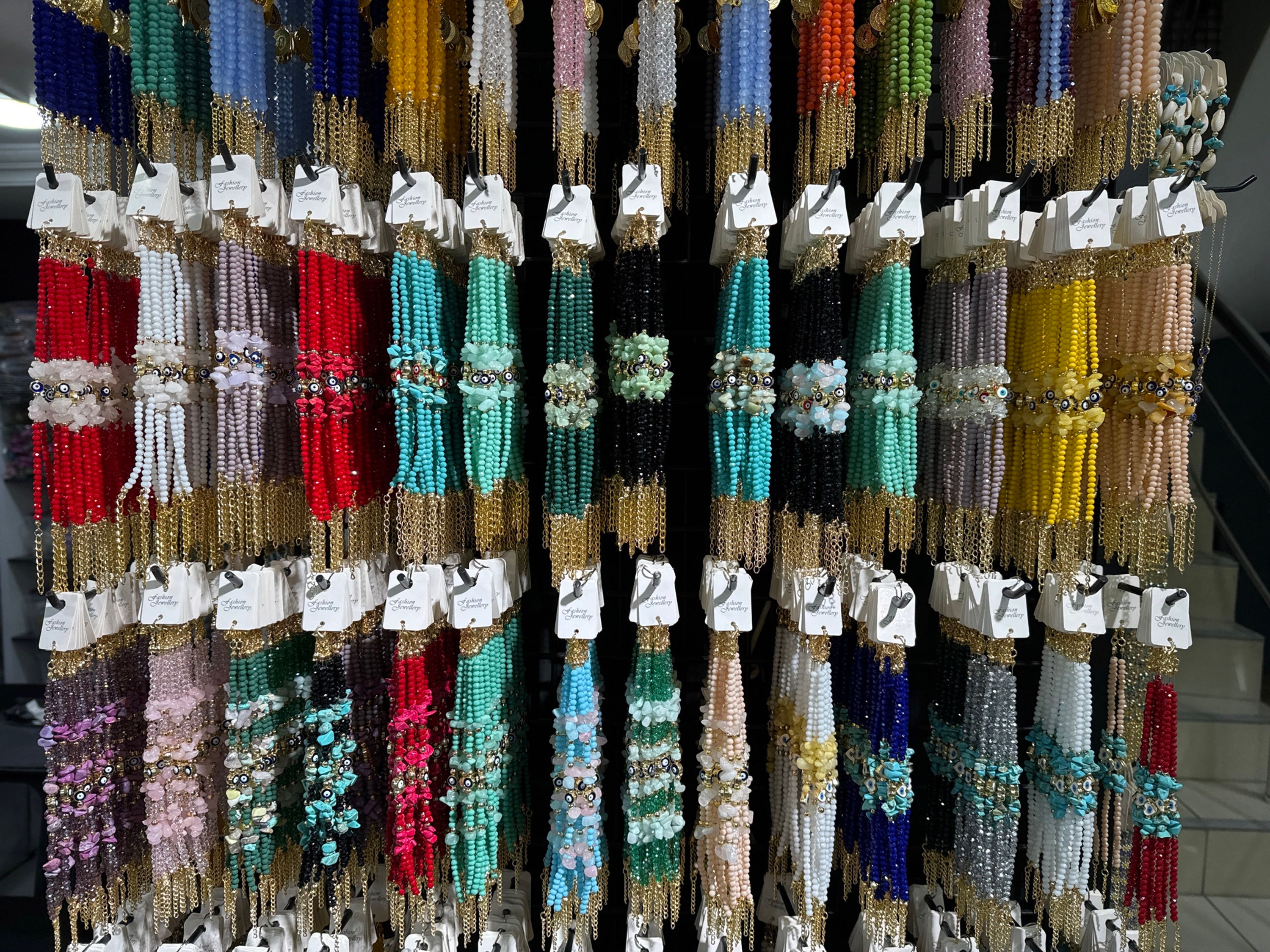 Mixed Crystal Cracked Stone Evil Eye Bracelet (12 Pcs x $0.52)