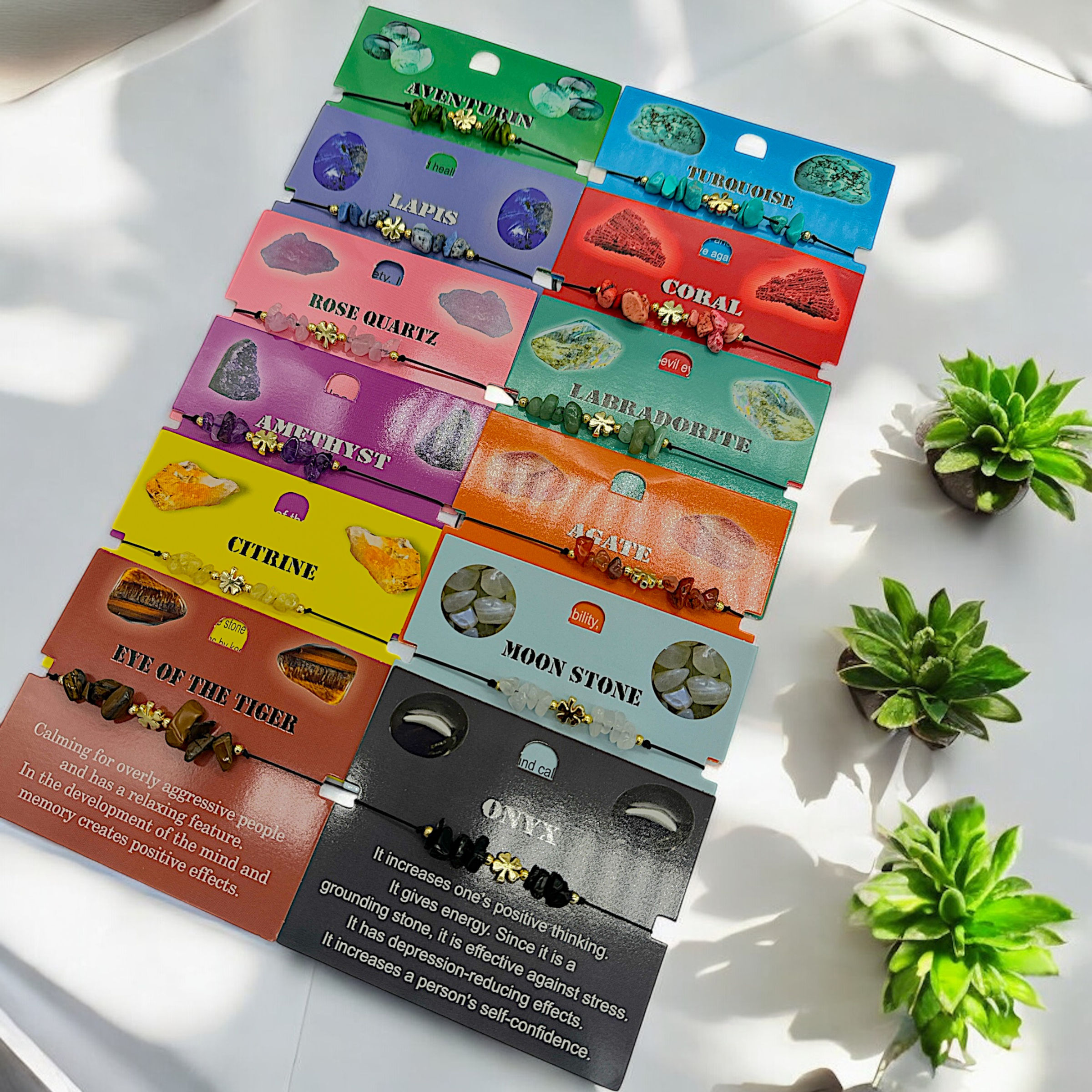 Clover Figured Natural Stone Adjustable Rope Bracelet (12 Pcs x $0.52)