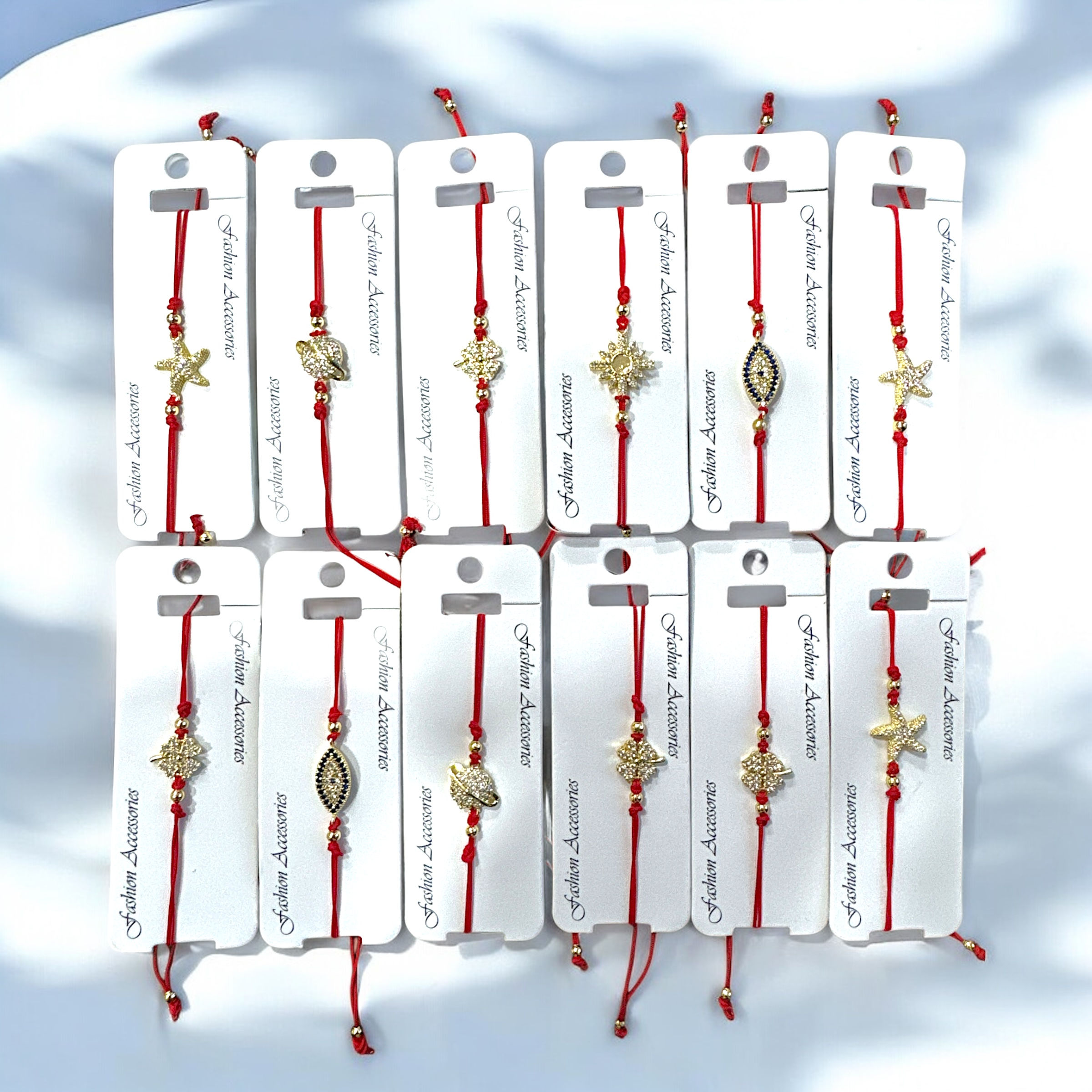 Zirkon Taşlı Kırmızı İpli Bileklik (12 Adet x ₺17,5)