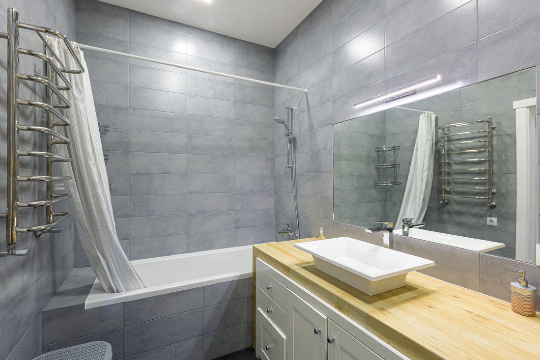 Shaping house beautiful bathroom remodeling. New tiles, bath tub, shower. 