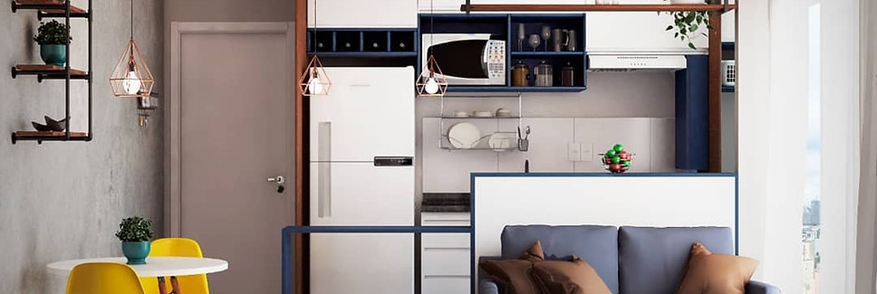Projeto de interiores desenvolvido para o apartamento Studio de 35m², que mescla um estilo clean com um toque industrial, usando o cimento queimado, tons neutros, objetos no estilo industrial e tons amadeirados. A proposta principal do projeto é integração dos ambientes. Como o apartamento é pequeno, a solução para deixa-lo mais confortável, sem a sensação de espaços apertados, foi integrar os ambientes, mas mesmo assim separa-los com mobiliários mais abertos, dessa maneira delimitamos cada ambiente sem pesar e mantendo a integração entre eles.