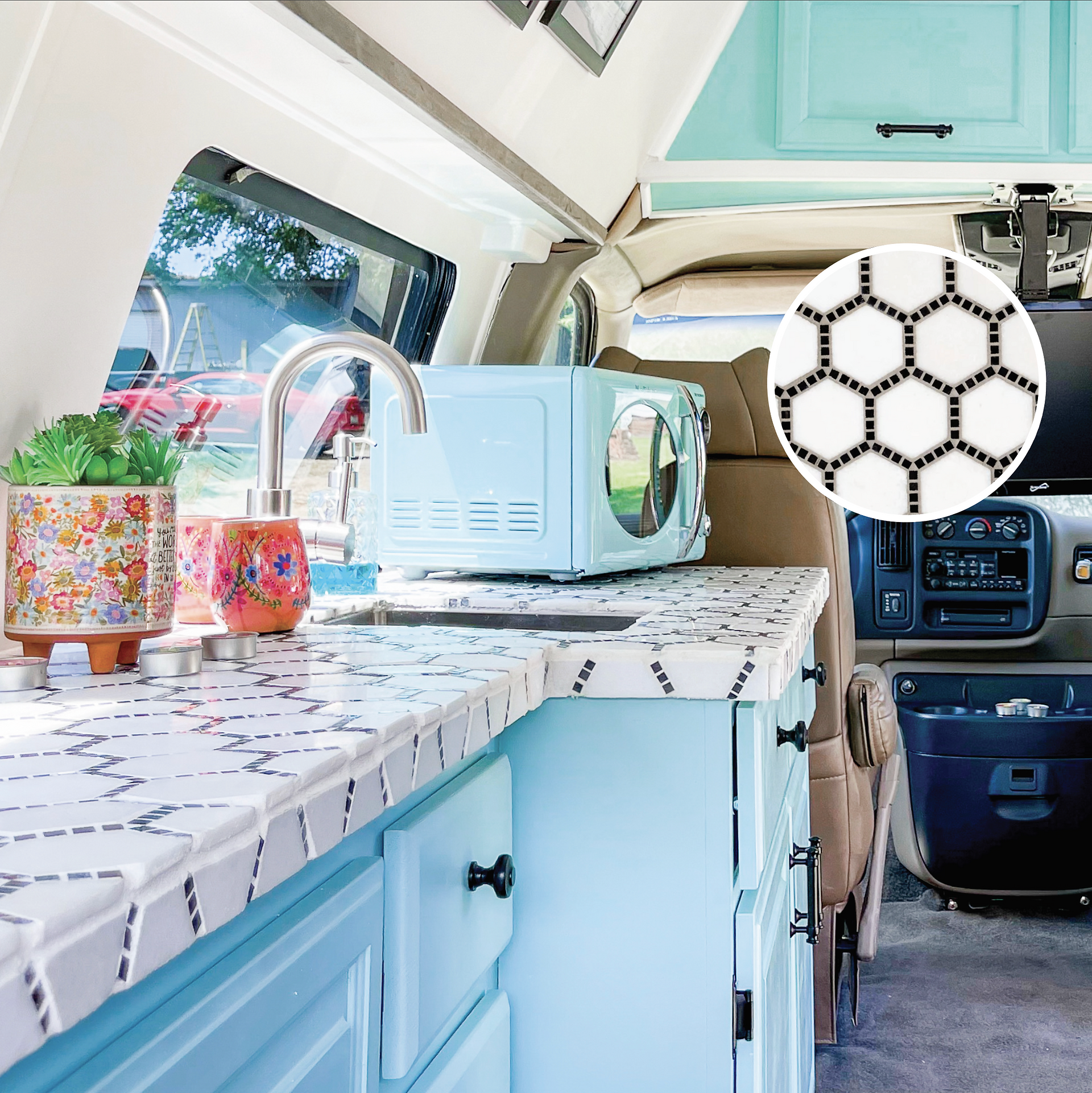 Black and White Hexagon Tile Backsplash