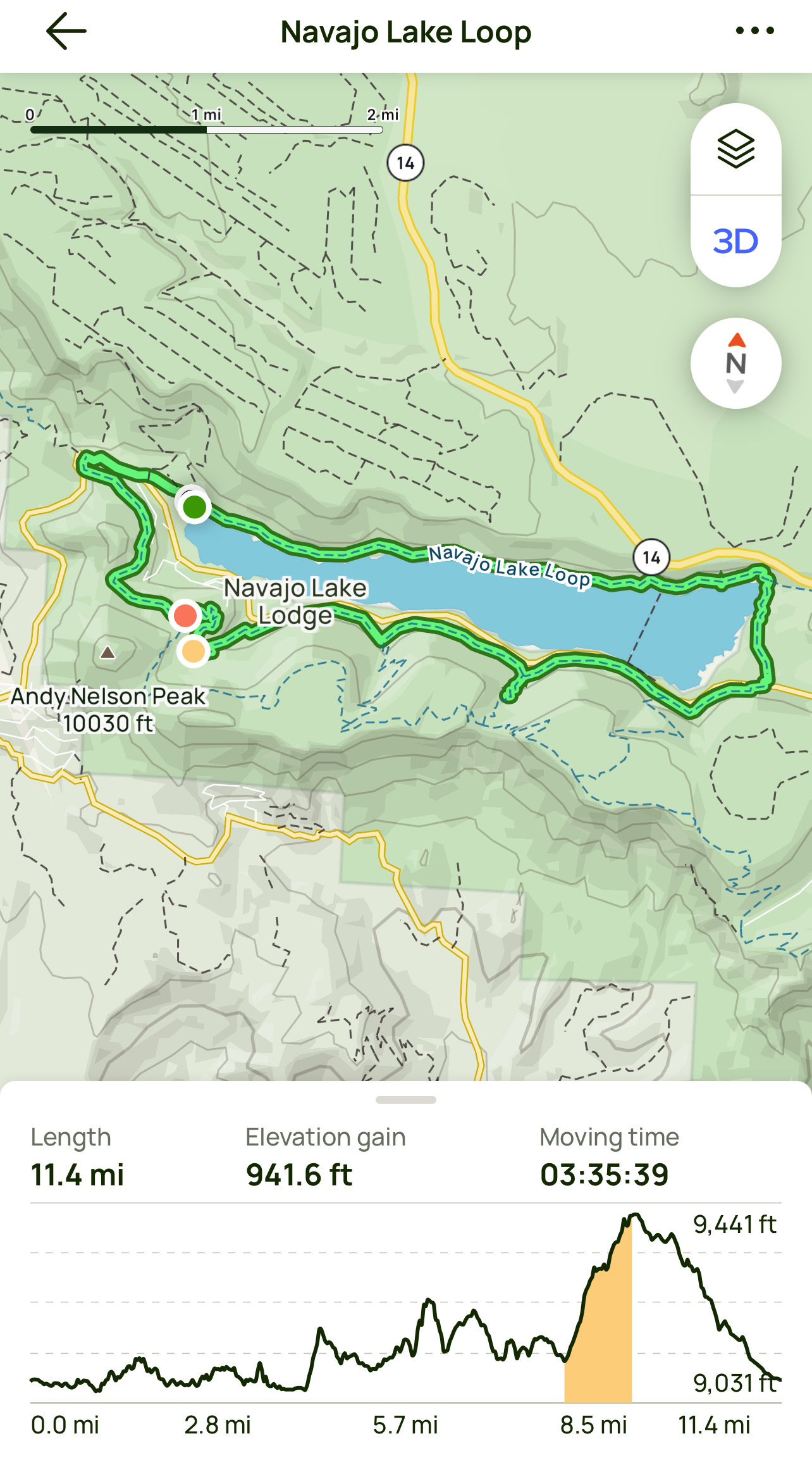 AllTrails recording of most typical loop Trail without adding the Spruces Trail to the Virgin River Rim Trail