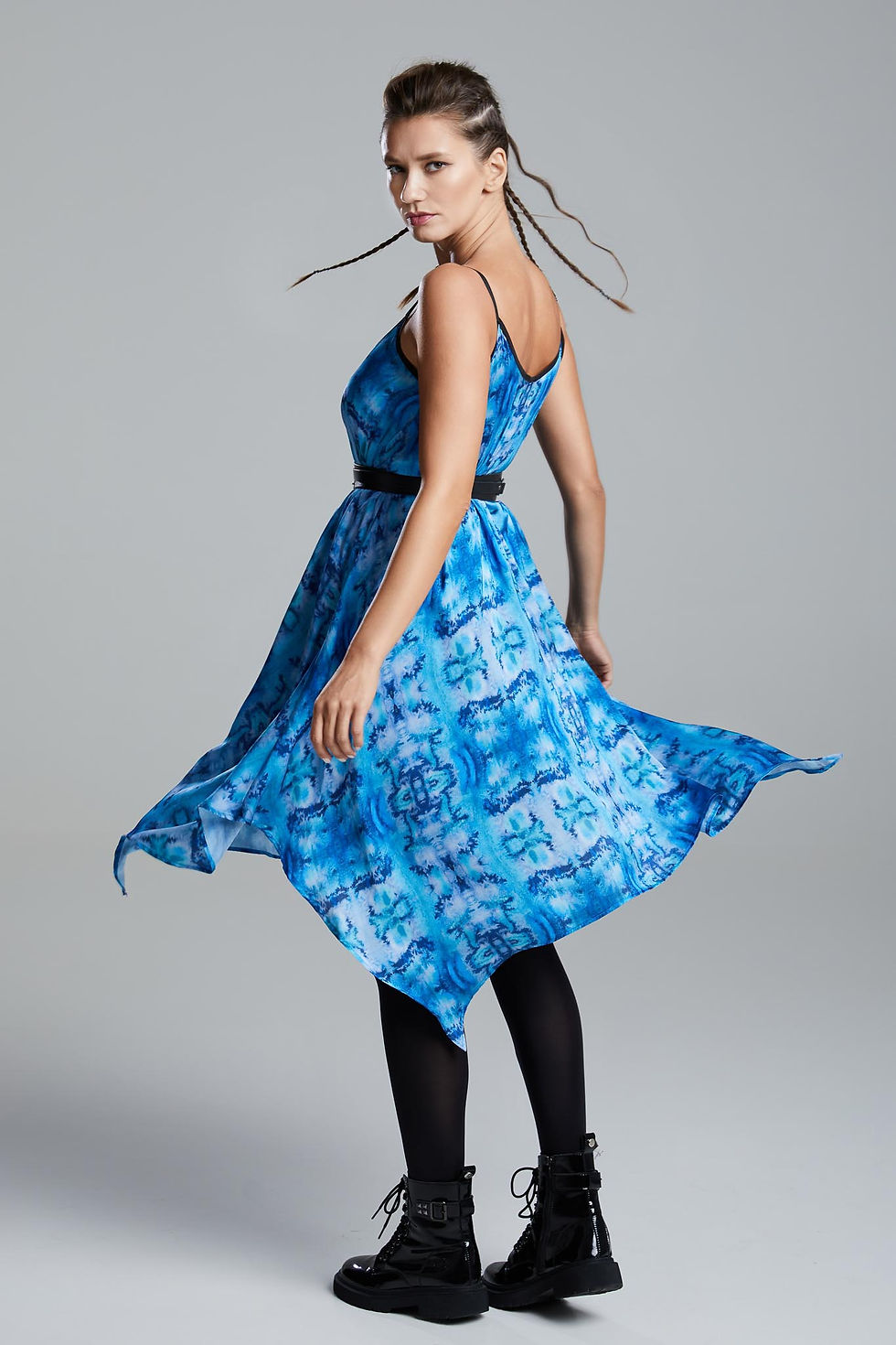 Thumbnail: Hidden Meanings Dress left side with a belt and in movement