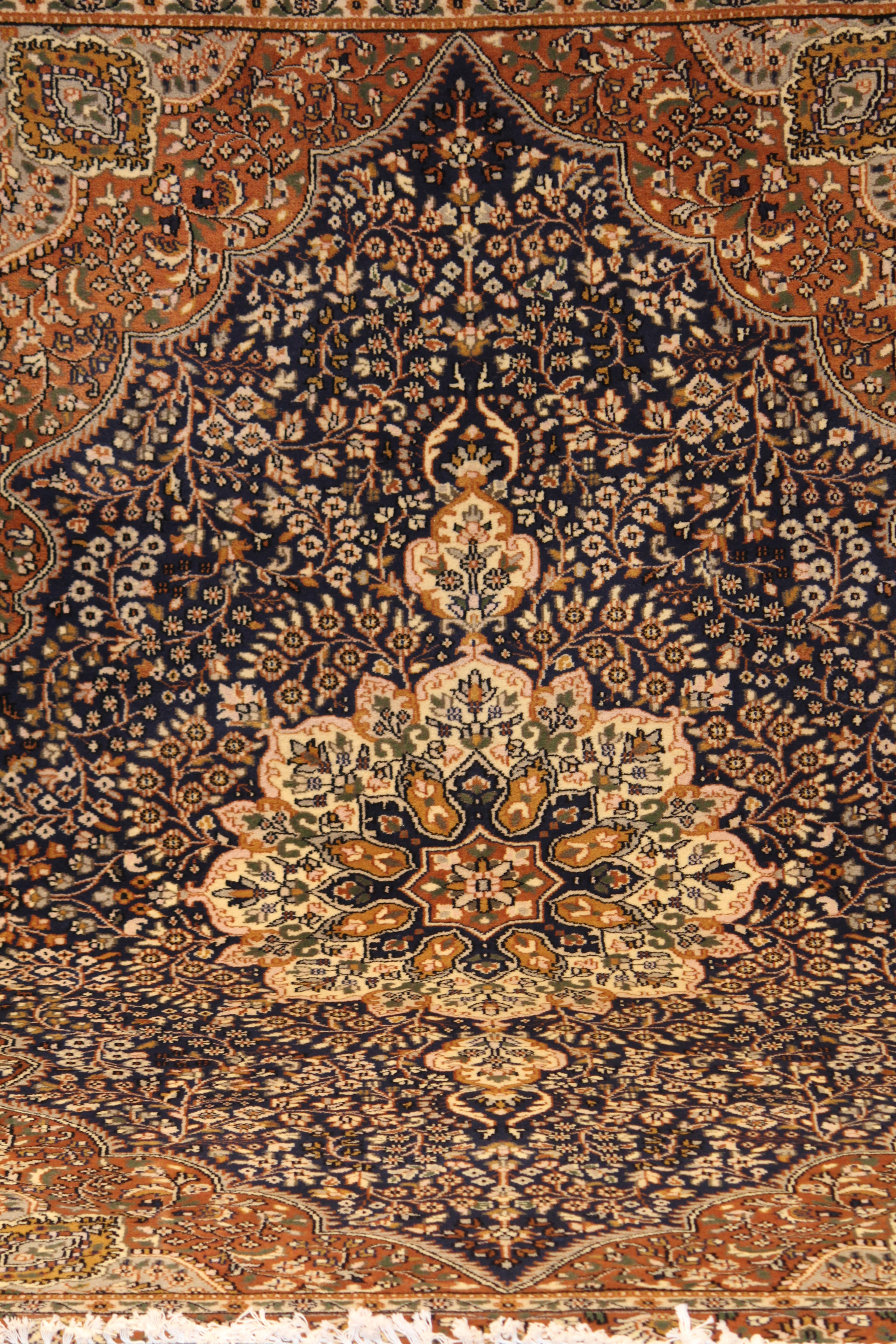 Midnight Majesty: Persian Wool Rug with Intricate Floral Medallion