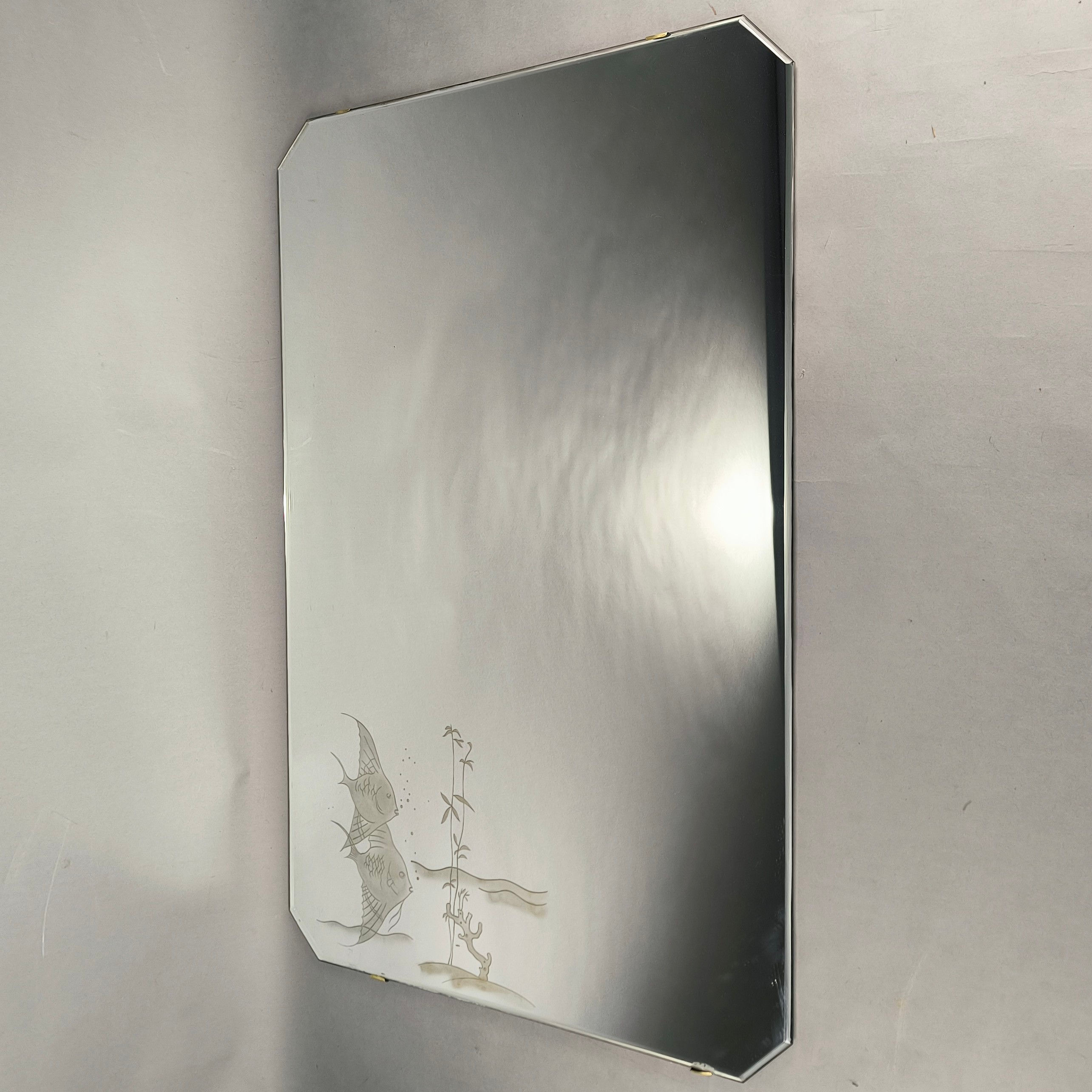 Grande specchio con decorazione incisa di Brusotti per Galvoglass anni '50