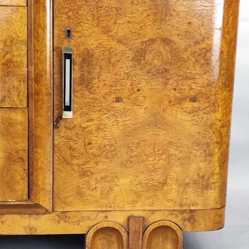 Miniatura: Cassettiera Art Decò in radica e vetro nero design '40