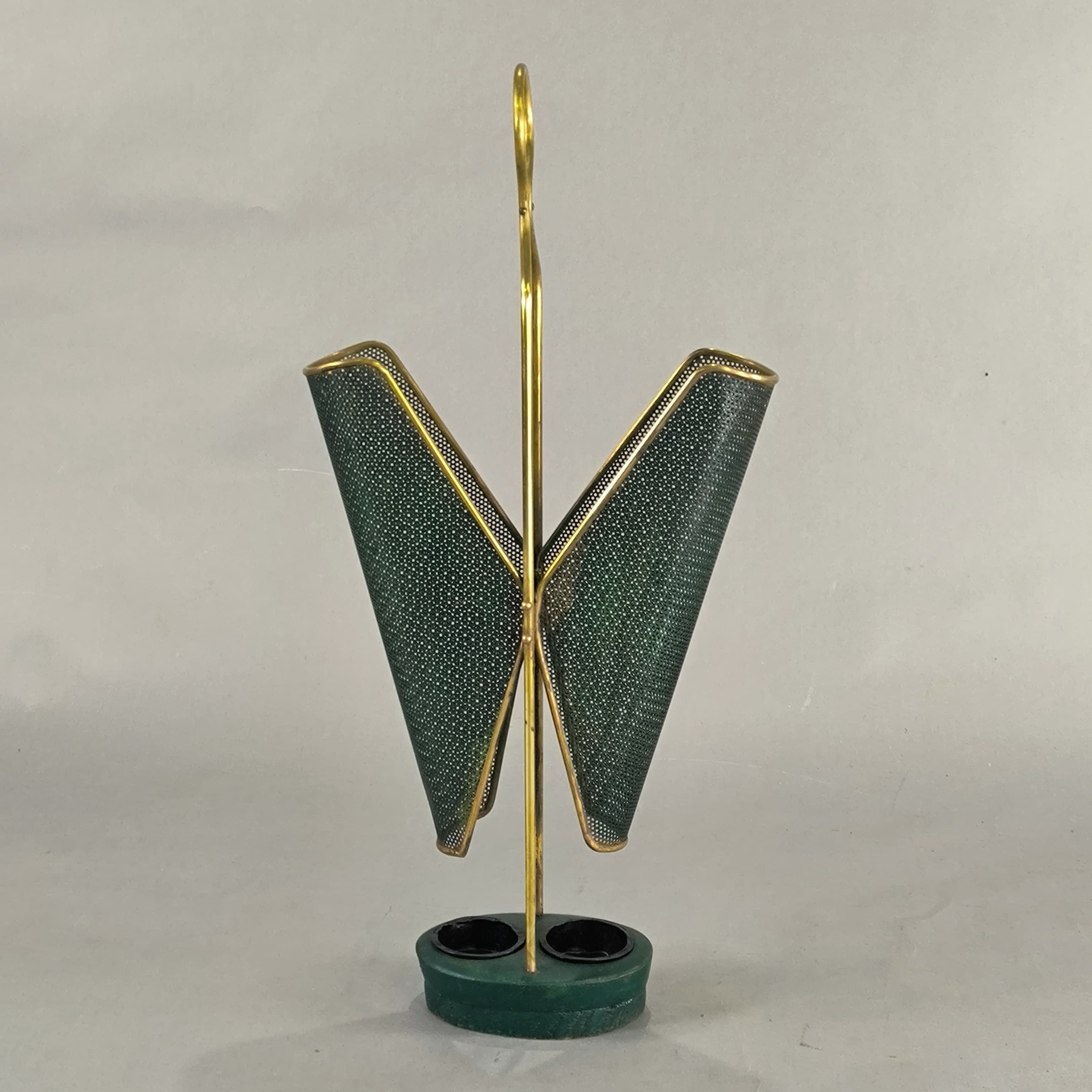 Portaombrelli in ottone e griglia di ferro verde design italiano '50