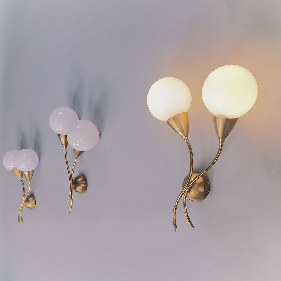 Thumbnail: Set di 3 applique in ottone e vetro design anni '50