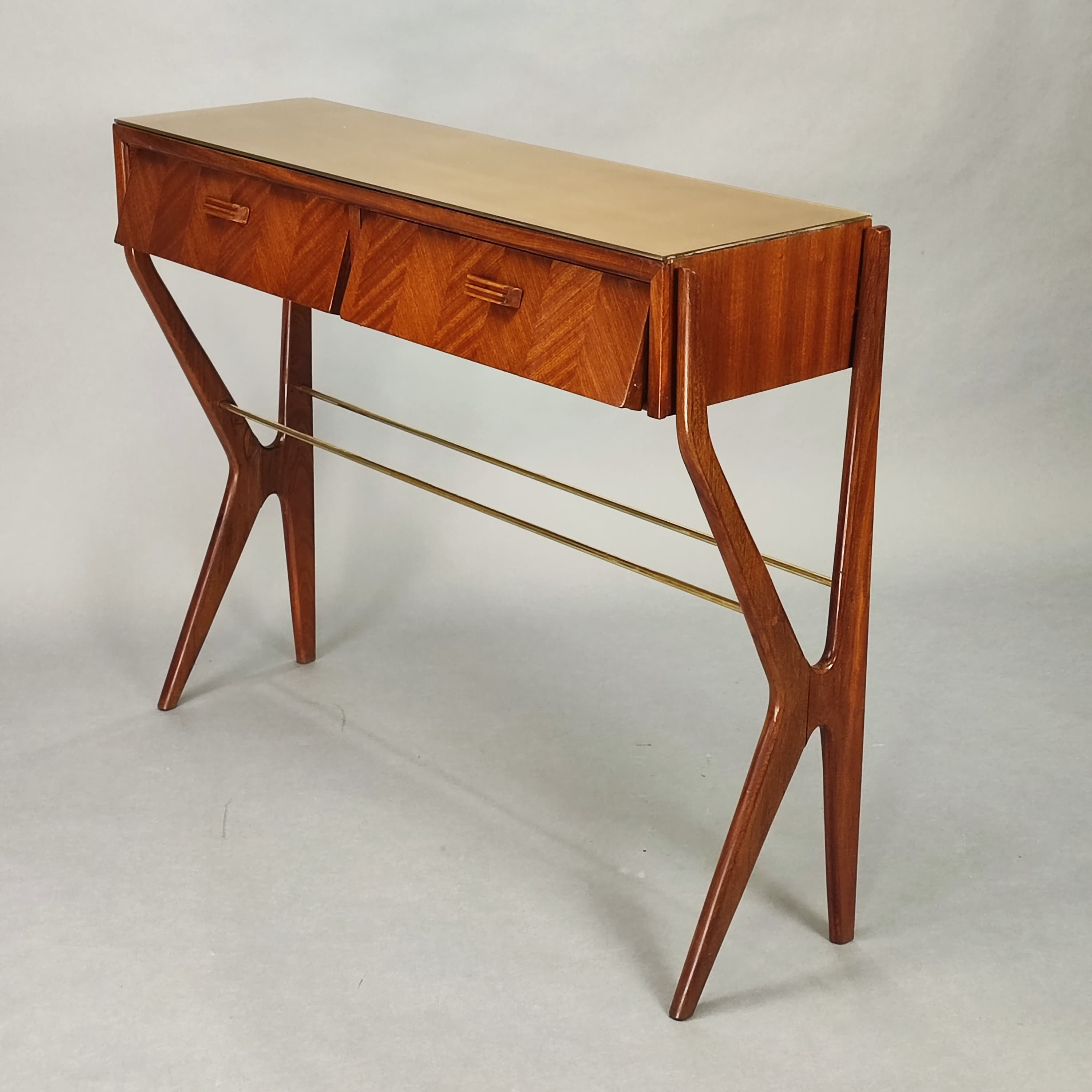 Console with glass top and drawers, Italian design '50