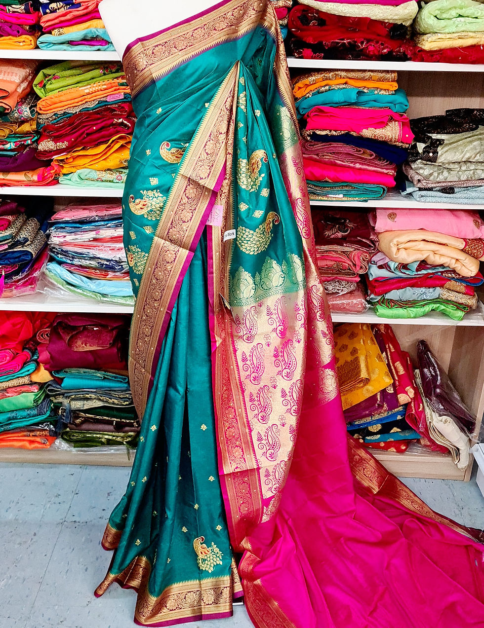 Thumbnail: Peacock Embroidered Dual-tone Saree
