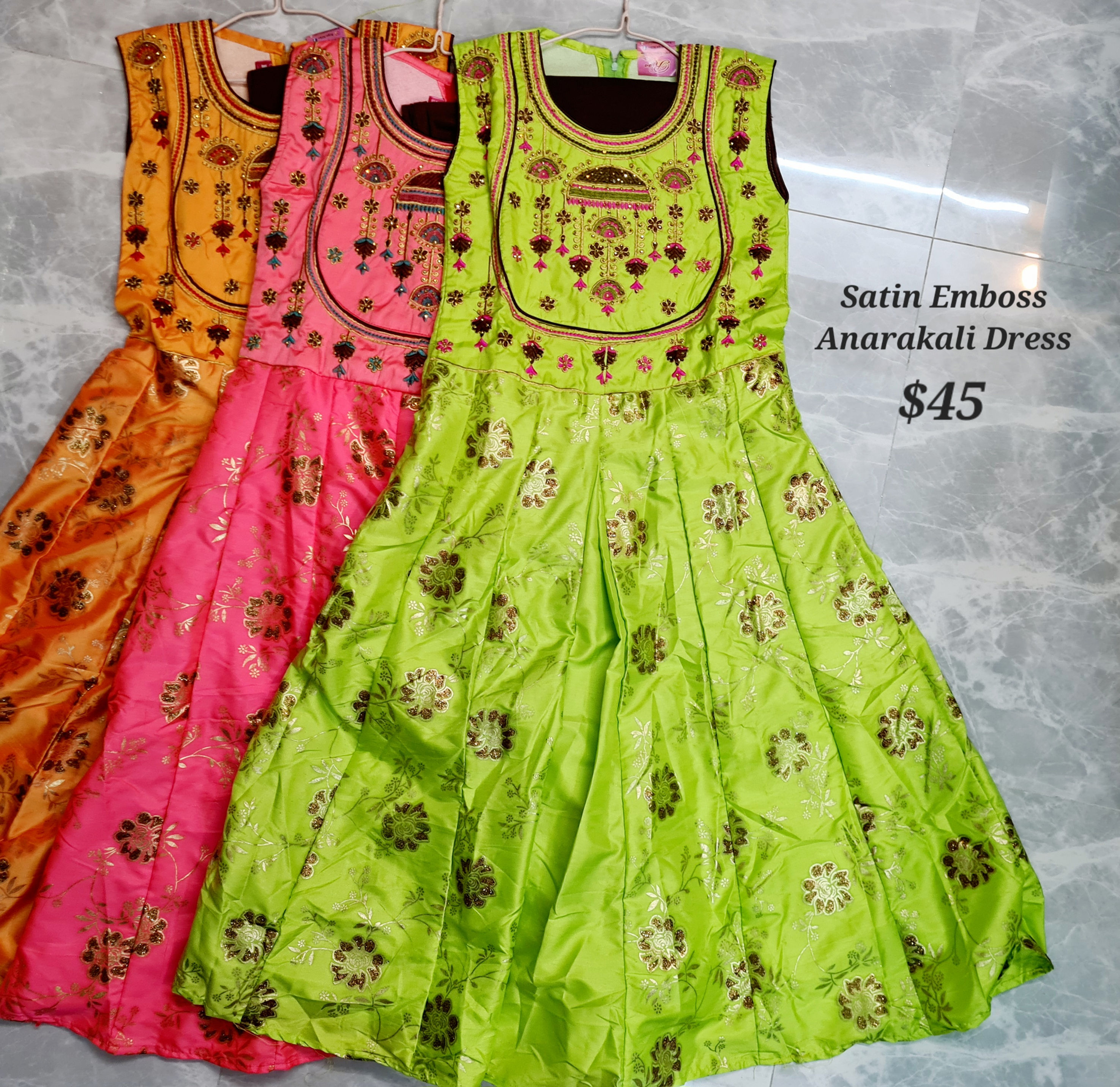 Satin Emboss Anarakali Dress 