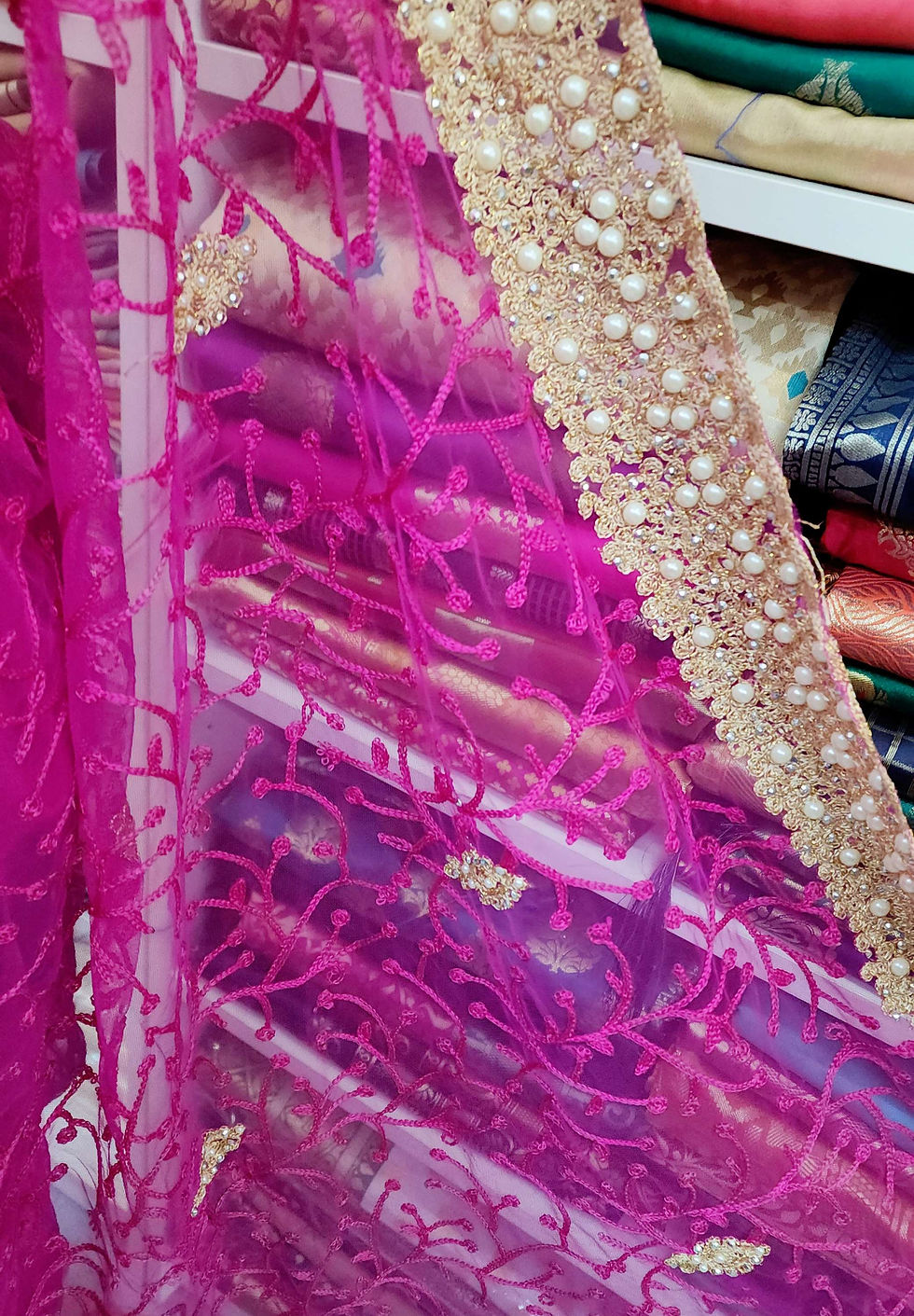 Thumbnail: Net Lacework Saree with Pearls