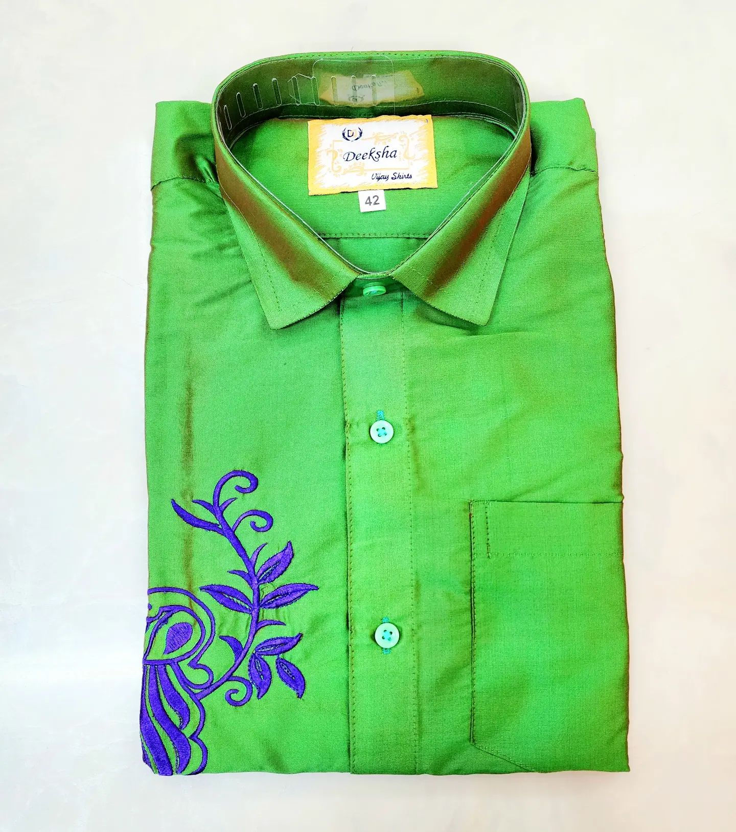 Soft Silk Short Sleeve Embroidered Shirts