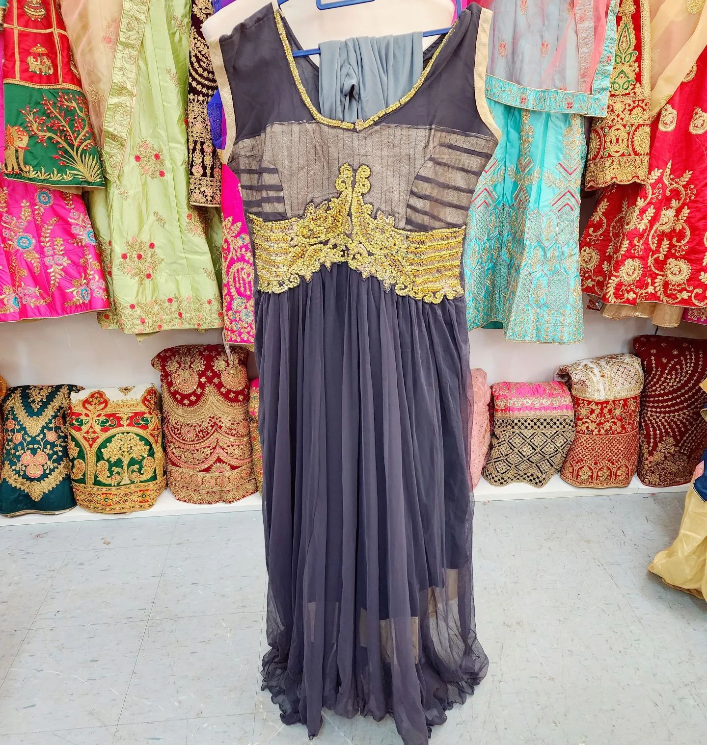 Soft Net flared chuddi with stonework 