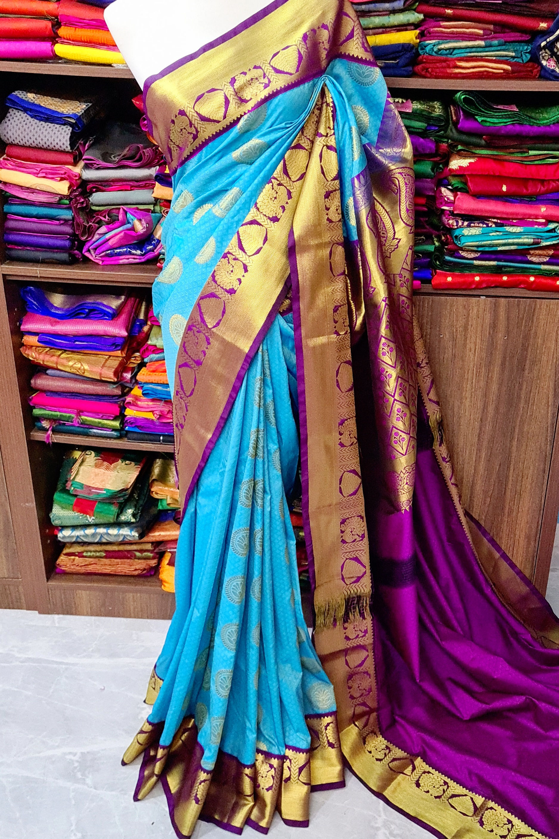 Peacock Border Semi-Kanchi Silk Saree