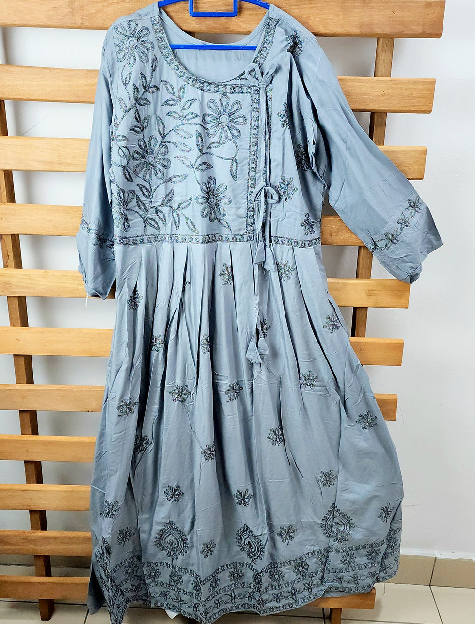 Thumbnail: Silver Lacework Anarkali Dress