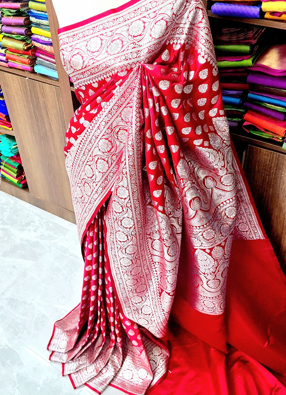 Thumbnail: Silver zari Katan-Silk Wedding Saree 
