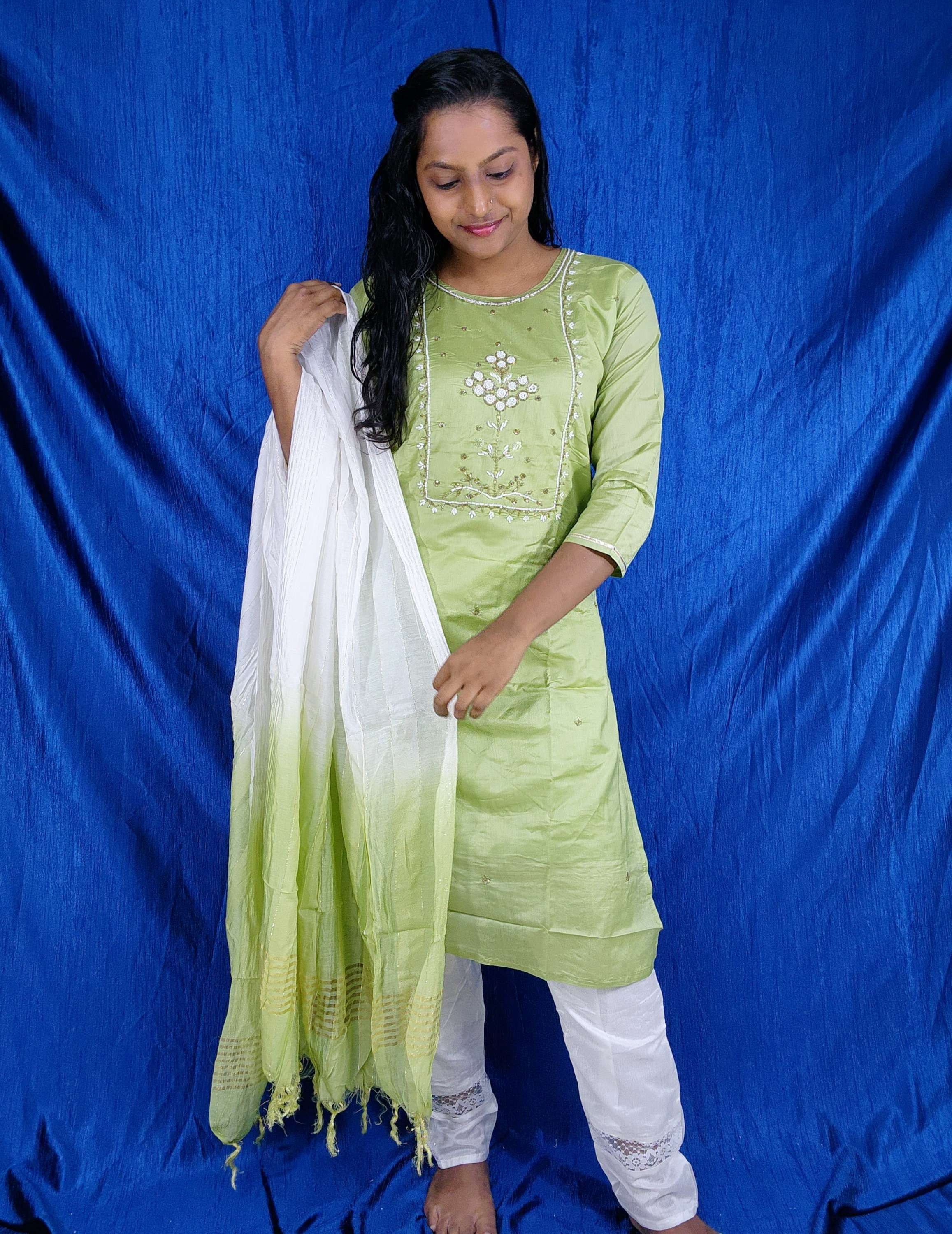 Soft Chanderi Cotton Suit with Pearlwork