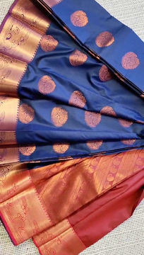 Thumbnail: Copper Zari Dual-tone Soft Silk Saree 