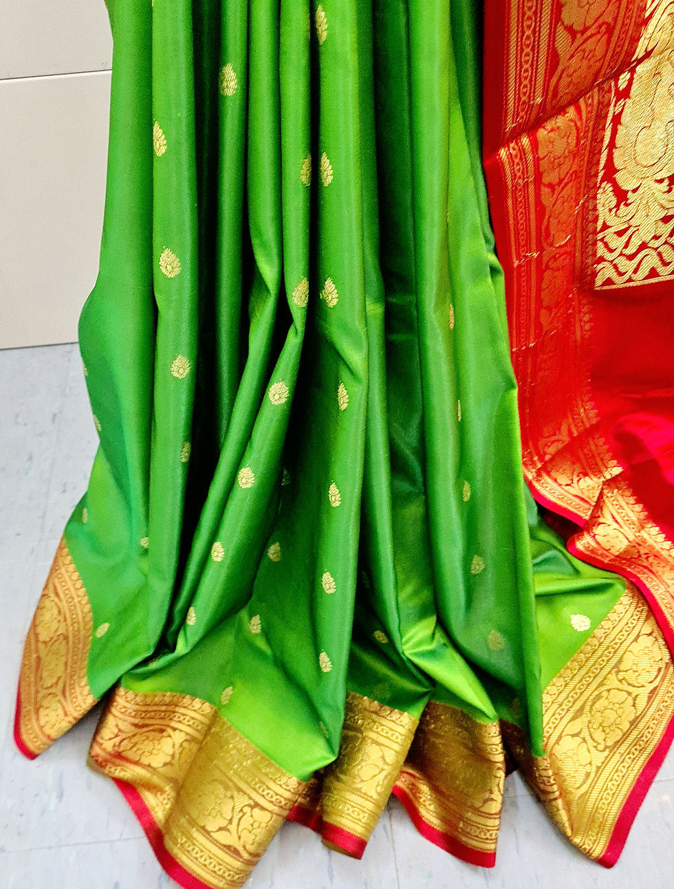 Thumbnail: Parrot Green with Red Satin-Silk