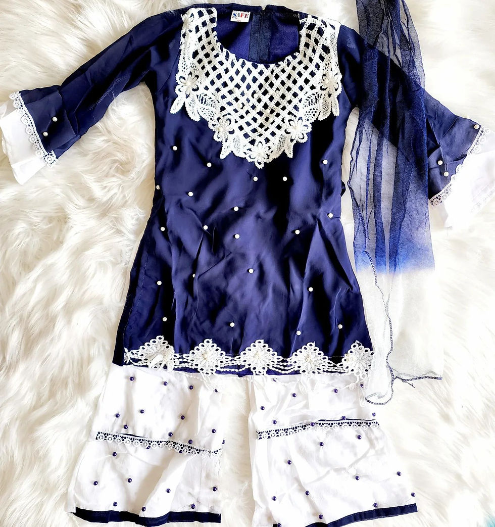 Thumbnail: Soft georgette Plazzo set with pearls& lacework