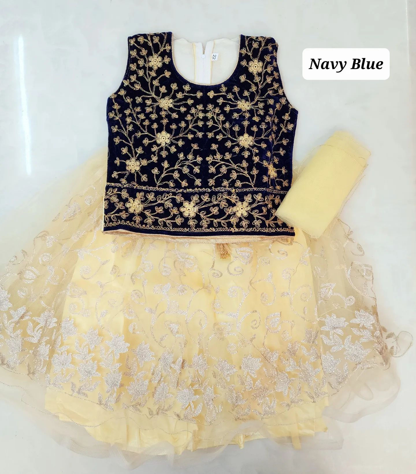 Soft Net Pavadai with Velvet Lacework Blouse