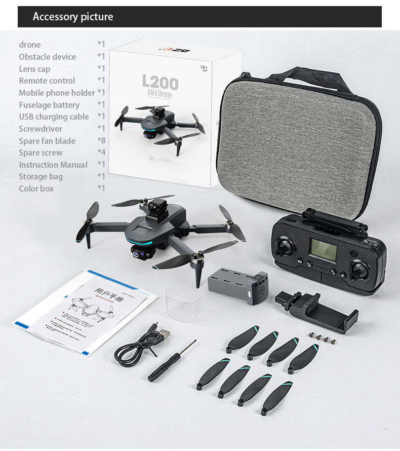 Thumbnail: New L200 Plus GPS Drone Factory 4K Professional HD Dual Lens 3-Axis Gimbal 360°